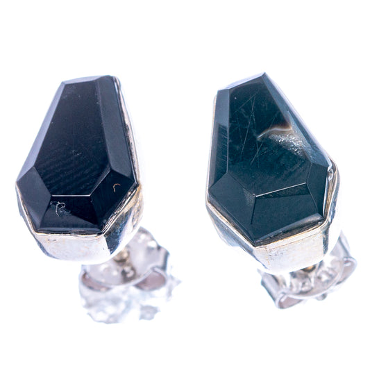 Faceted Black Onyx Earrings 1/2" (925 Sterling Silver) E1621