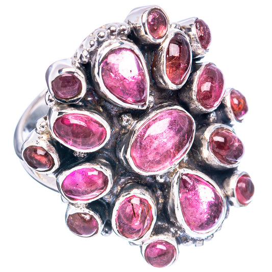Oval pink tourmaline gemstone cluster ring, .925 sterling silver prong setting
