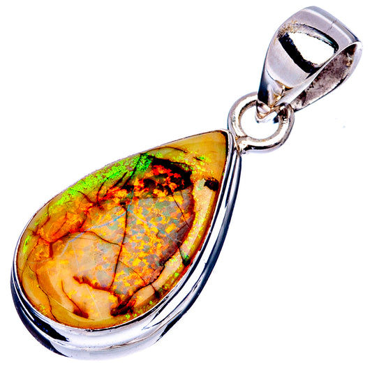 Sterling silver oval opal pendant with vibrant green, yellow and red gemstone drop