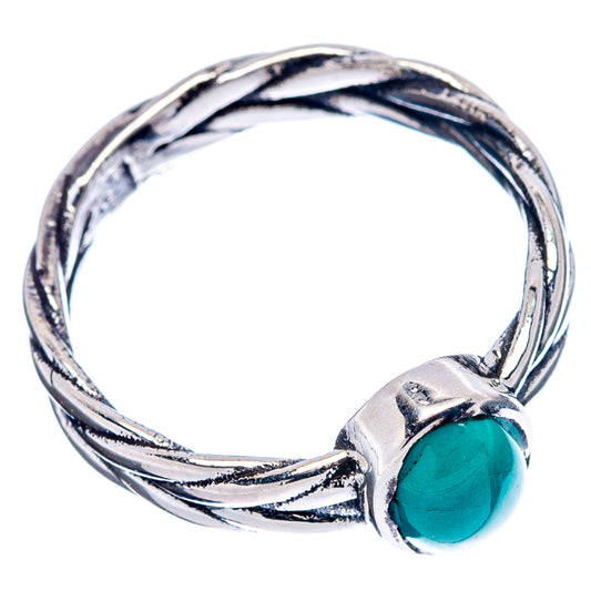Turquoise oval gemstone sterling silver ring, size 5.5, textured open band view