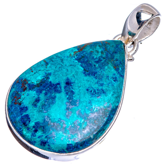 Shattuckite pendant in .925 sterling silver, teardrop blue-green stone with bail