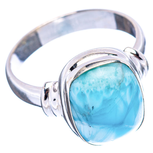 Blue larimar oval cabochon ring in .925 sterling silver, side view
