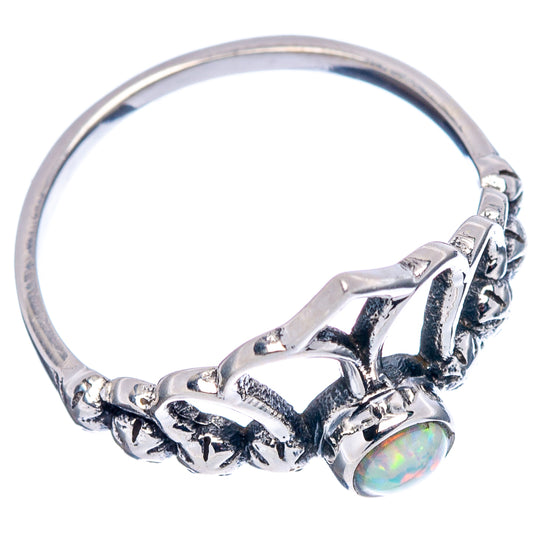 Lab opal crown dainty ring, .925 sterling silver band with round opal cabochon side
