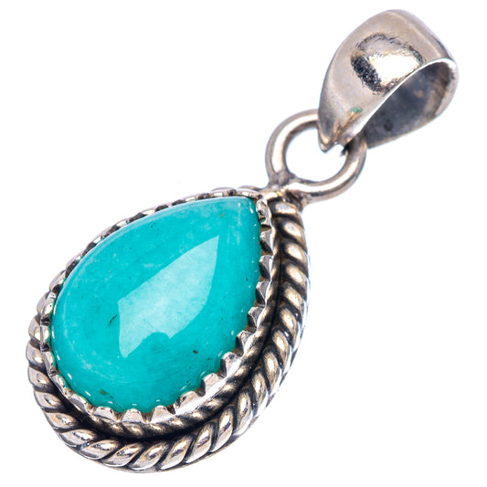Amazonite sterling silver pendant with turquoise teardrop stone and hooked bail loop