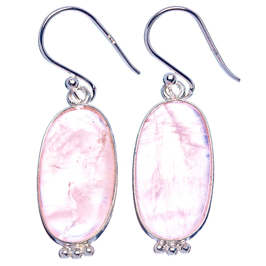 Rose Quartz 925 Sterling Silver Earrings 1 1/2" (925 Sterling Silver) E1965