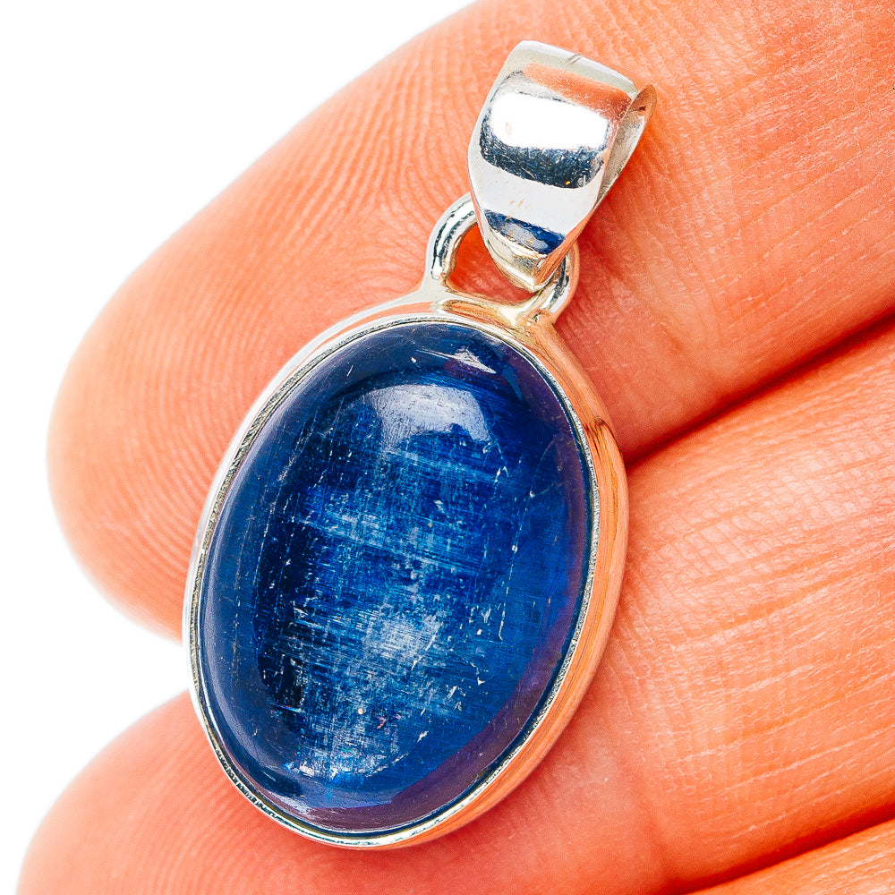 Sterling silver kyanite pendant with oval blue cabochon gemstone
