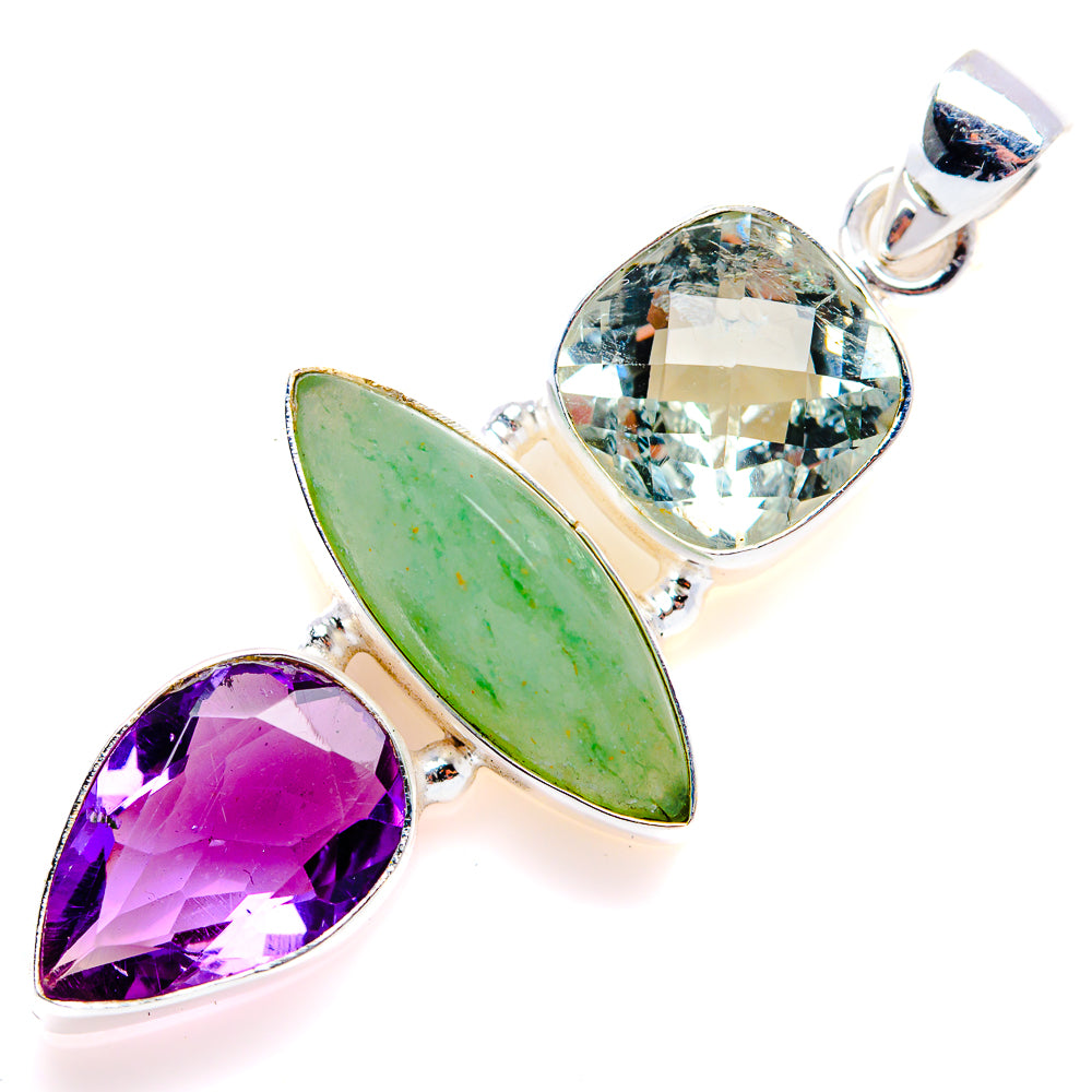Amethyst, Prehnite, White Quartz Pendant 2" (925 Sterling Silver) PD38262