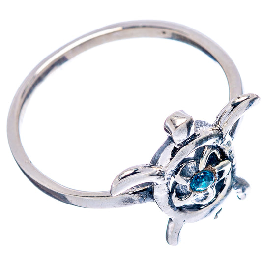Sterling silver seaturtle ring with blue cubic zirconia, openwork claws on band