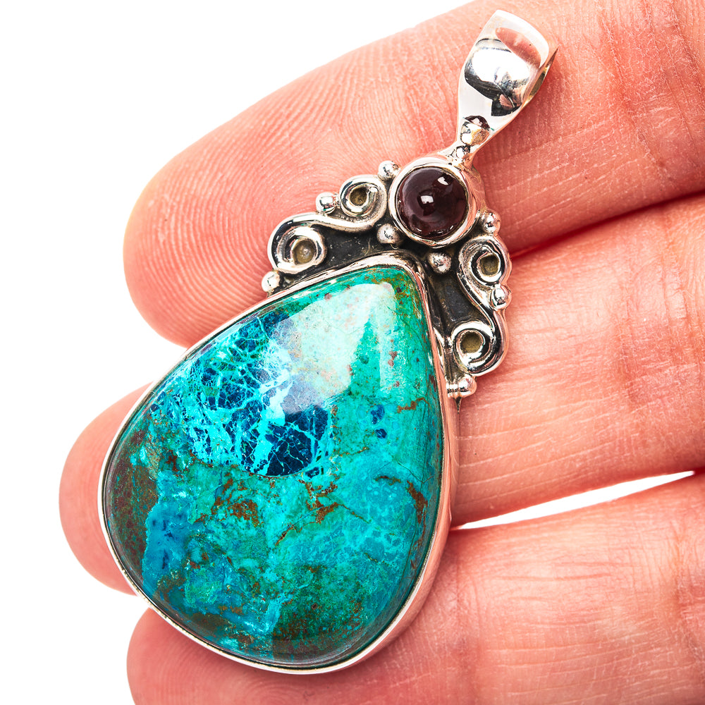 Premium Southwestern Style Shattuckite, Amethyst Pendant 1 3/4" (.925 Sterling Silver)