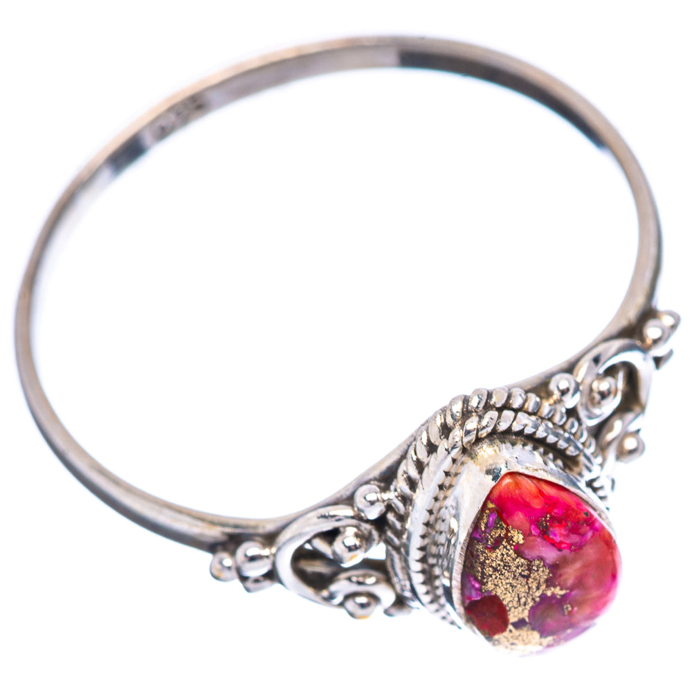 Dainty Pink Dahlia Turquoise Ring Size 10.25 (.925 Sterling Silver)