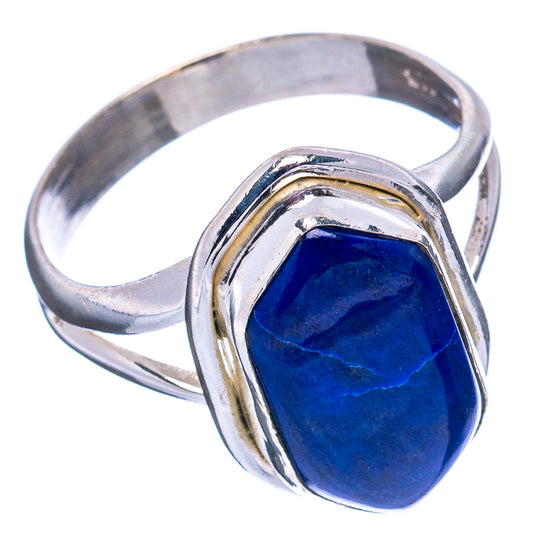 Sterling silver lapis lazuli ring with oval blue gemstone bezel setting