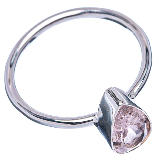 Oval-cut pink morganite ring, .925 sterling silver band with raised prongs