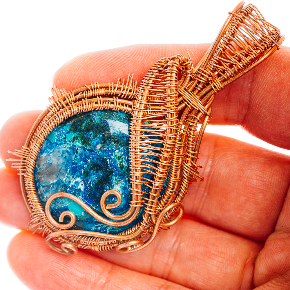 Shattuckite Wire Wrap Pendant 2 1/2" (Copper)