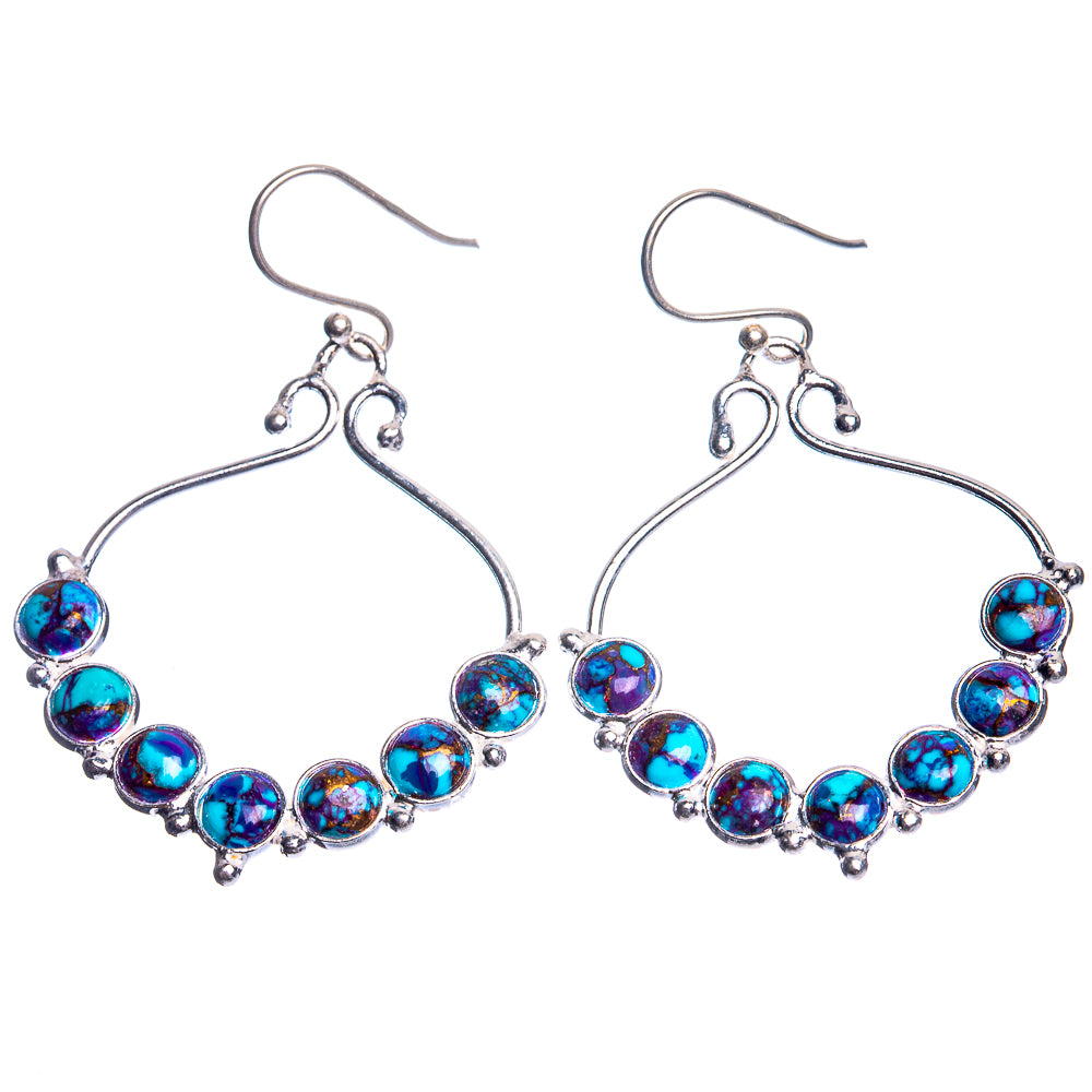 Purple Copper Composite Turquoise 925 Sterling Silver Earrings 1 7/8"