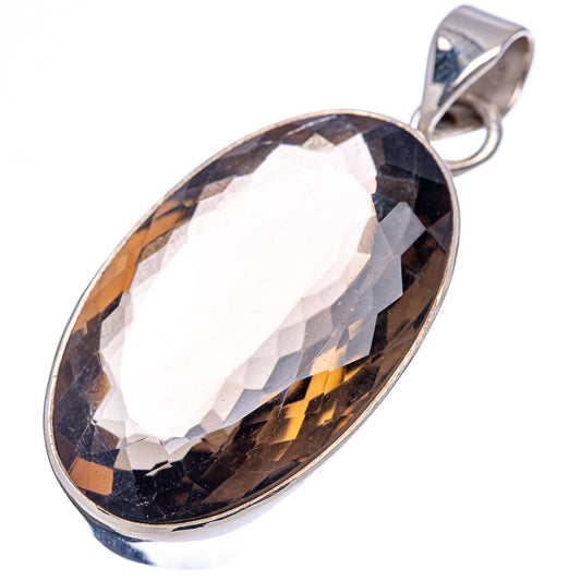 Faceted smoky quartz oval pendant, .925 sterling silver, with bail and bright facet