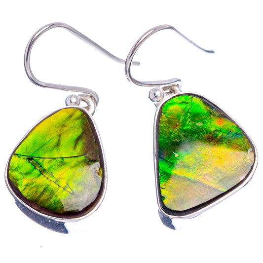 925 sterling silver ammolite teardrop earrings with green-gold iridescent stones and hooks