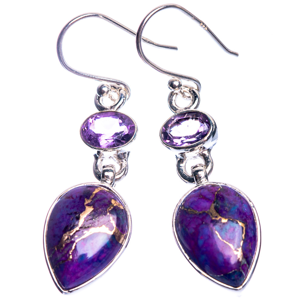 Purple amethyst top and purple teardrop heart earrings with sterling silver hooks