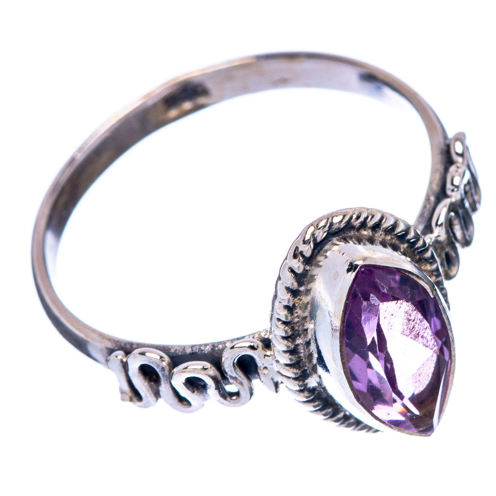 Sterling silver ring with oval purple amethyst stone, textured halo, openwork band