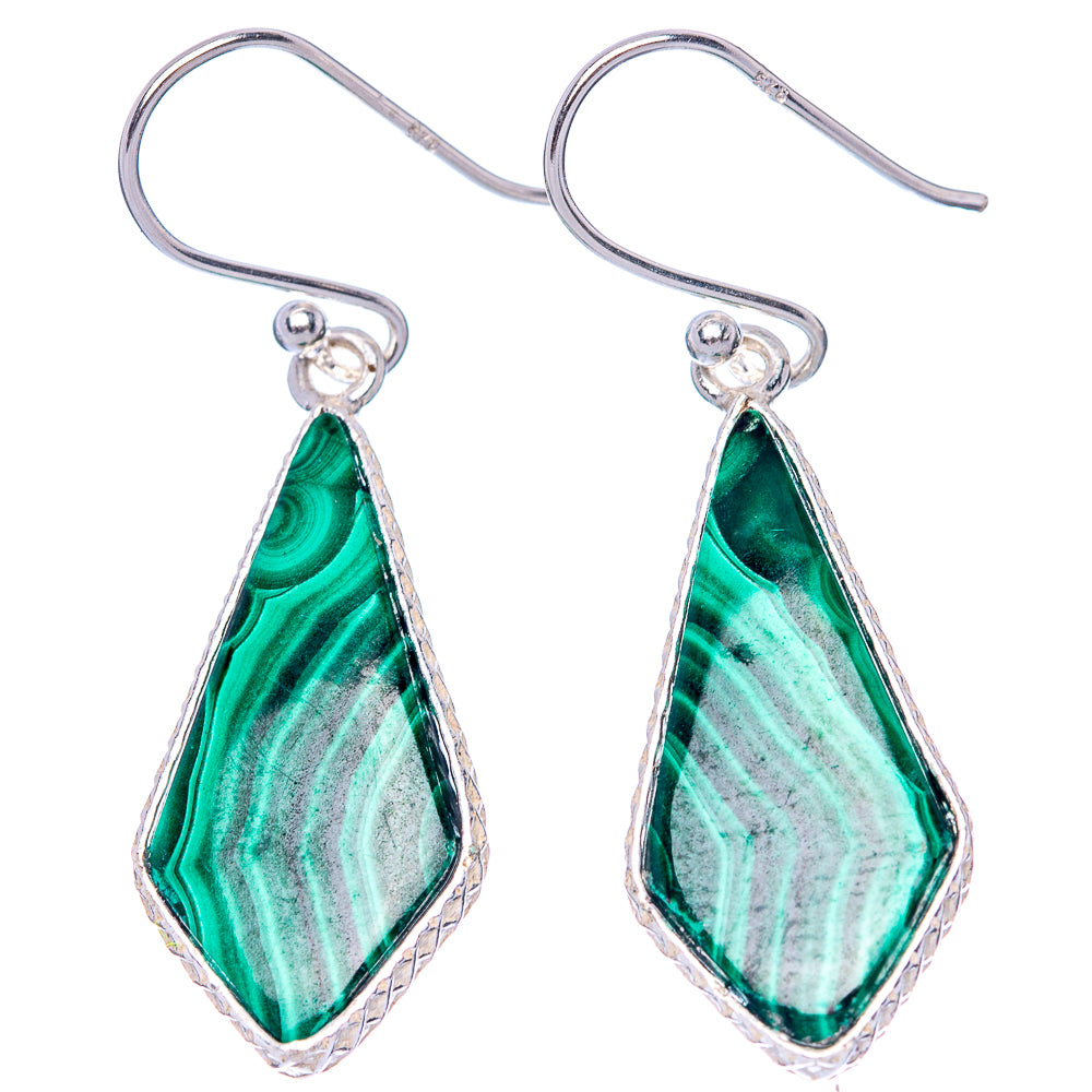 Malachite Earrings 1 5/8" (.925 Sterling Silver)