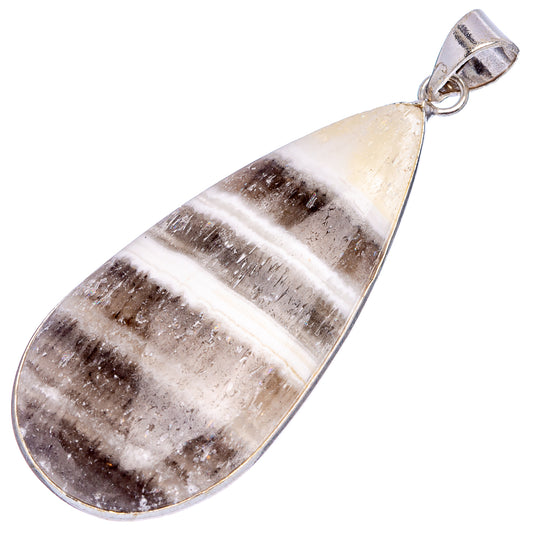 Silver-plated zebra calcite teardrop pendant with striped stone and bail