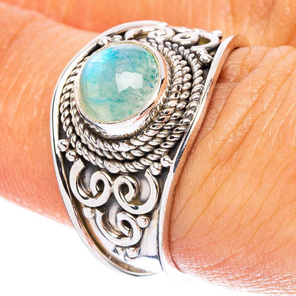 Green Moonstone Ring Size 6.75 (925 Sterling Silver) R7948