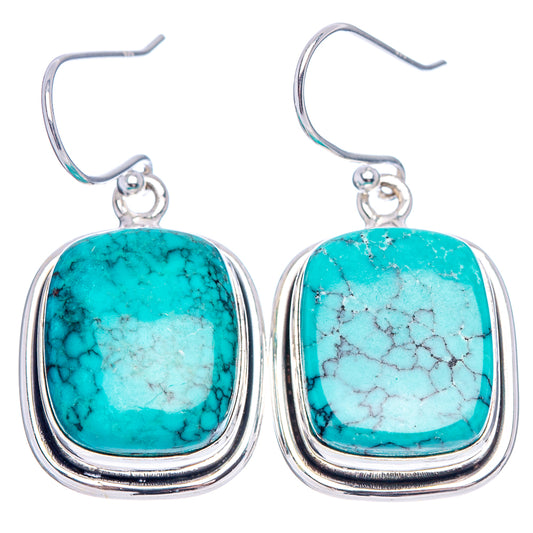 Turquoise cabochon drop earrings in .925 sterling silver with fishhook hangers