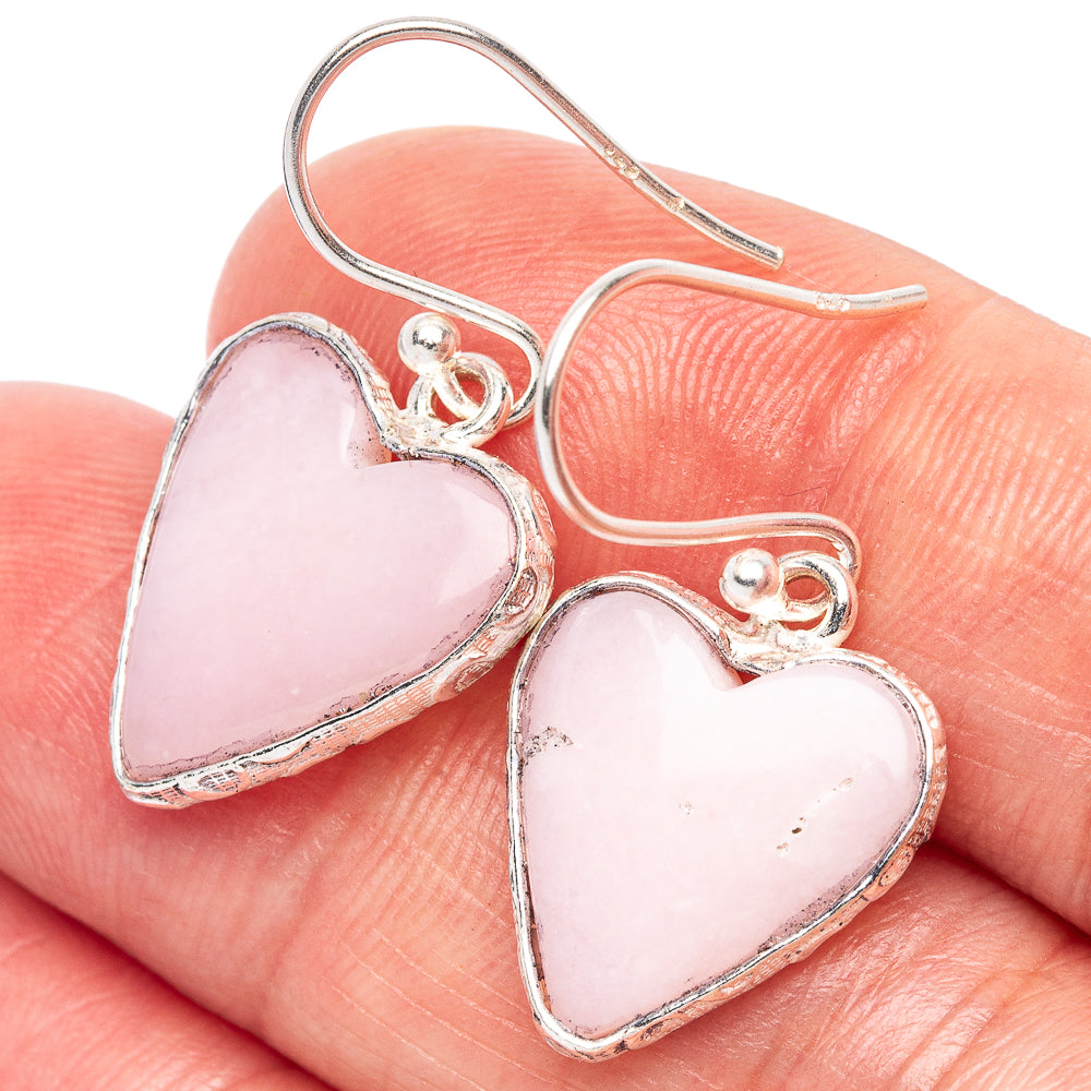 Pink Opal Heart Earrings 1 1/8" (925 Sterling Silver) E2480