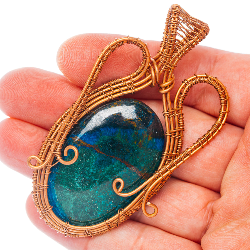Shattuckite Wire Wrap Pendant 2 3/4" (Copper)