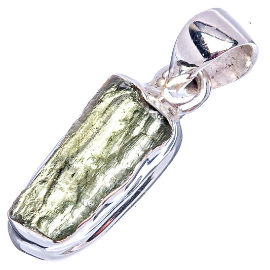 925 sterling silver moldavite pendant with rough green stone and oval bail