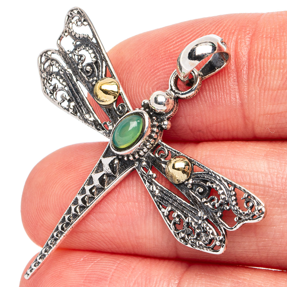 Chrysoprase Dragonfly Pendant 1 5/8" (925 Sterling Silver) P45503