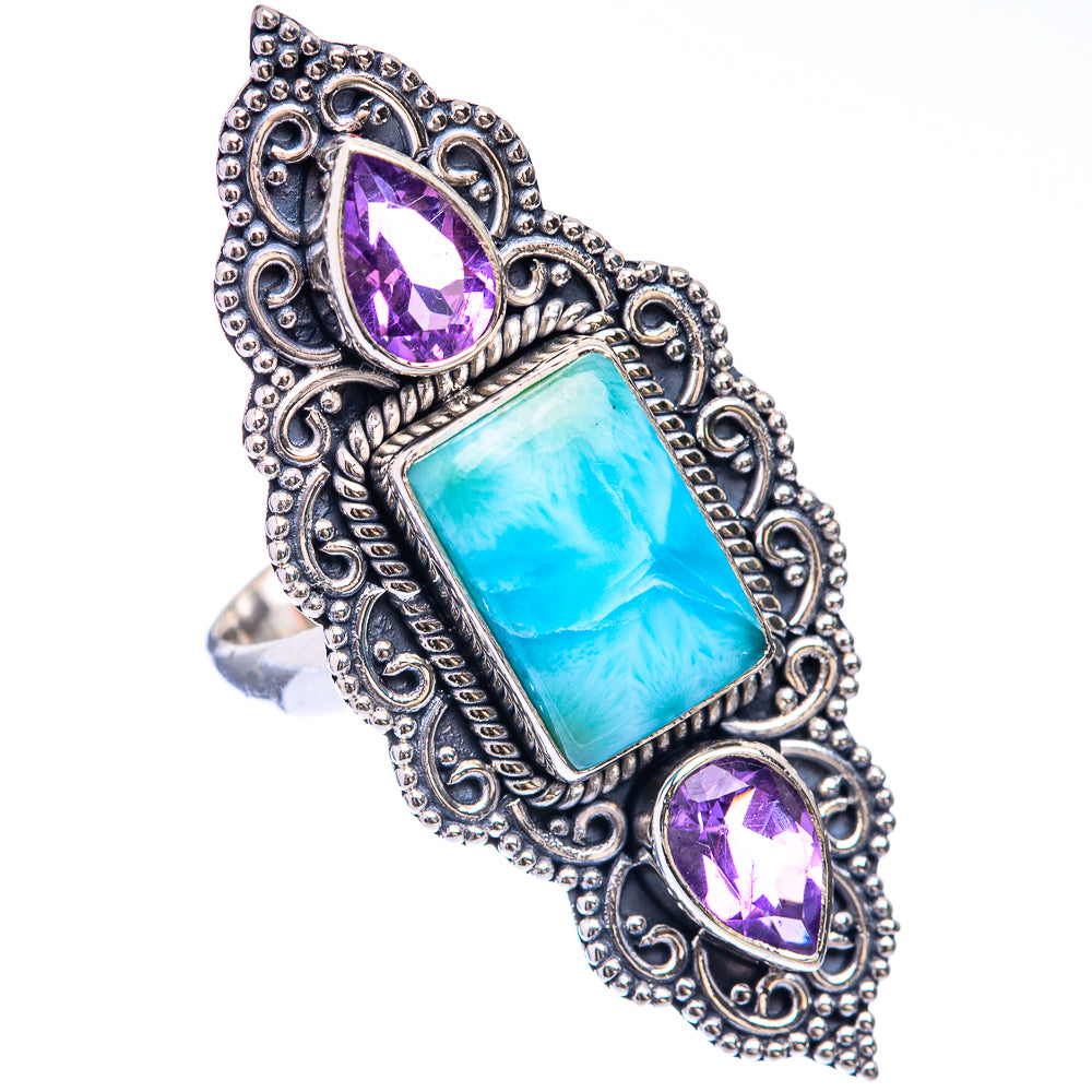 Large Larimar, Blue Topaz Ring Size 8.75 (925 Sterling Silver) R141472