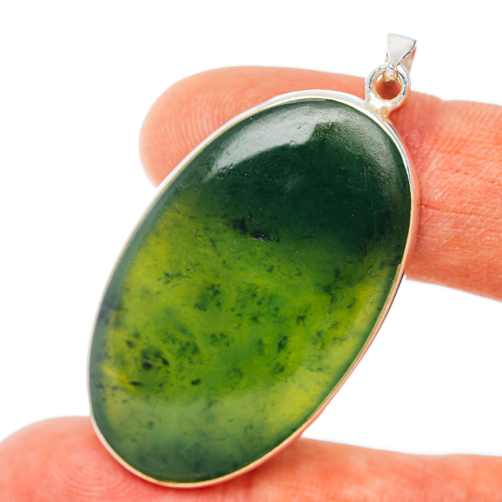 Premium Nephrite Jade Pendant 1 3/4" (.925 Sterling Silver)