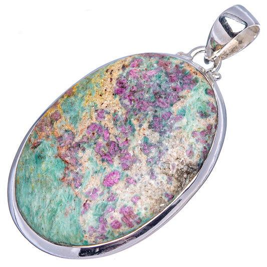 Oval teardrop gemstone pendant with textured turquoise, purple and cream speckling, sterling silver