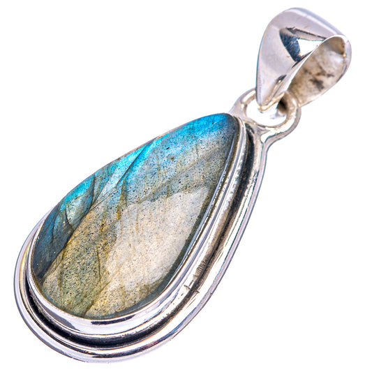 Sterling silver oval labradorite pendant with blue-green iridescent stone and bail