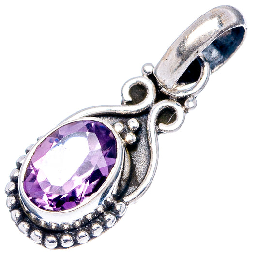 Amethyst pendant charm in .925 sterling silver with faceted purple gemstone and side bail