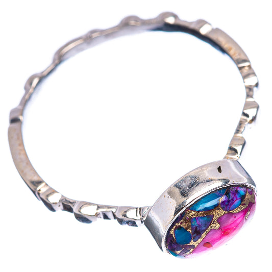 Sterling silver ring, size 7, textured band with oval pink-blue cabochon front