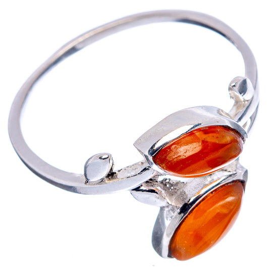 Angled sterling silver leaf ring with two oval carnelian-orange stones, size 8