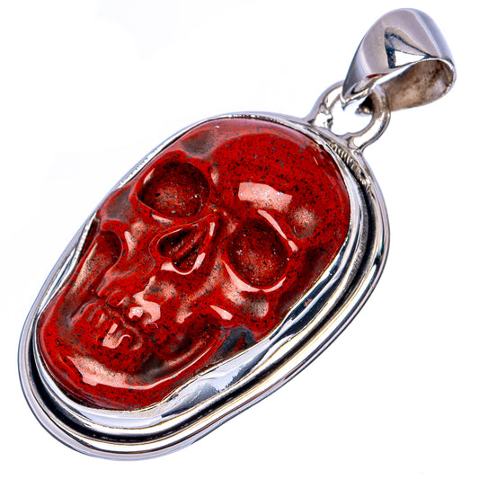 Red Jasper Skull Pendant 1 1/2" (925 Sterling Silver) P41319