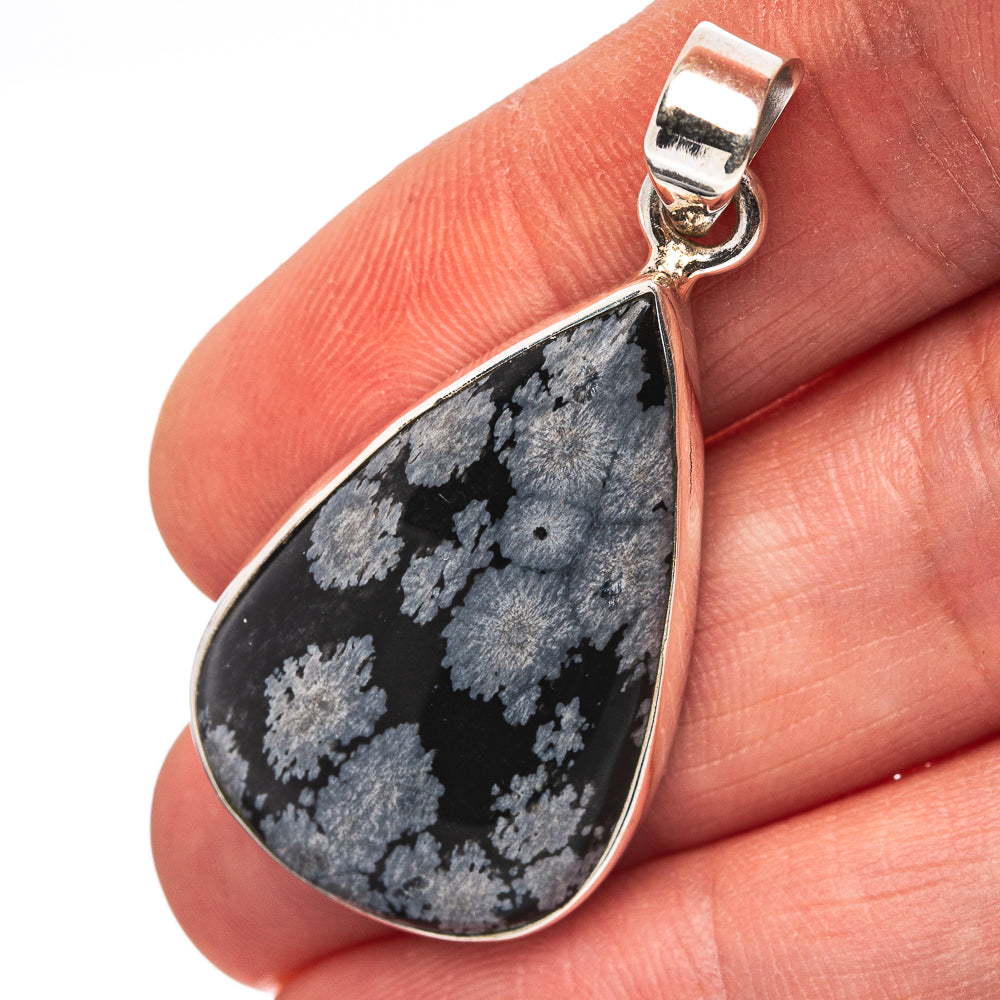 Snowflake Obsidian Pendant 1 5/8" (.925 Sterling Silver)