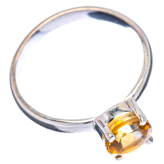 Sterling silver citrine ring showing band and side view of yellow square-cut stone