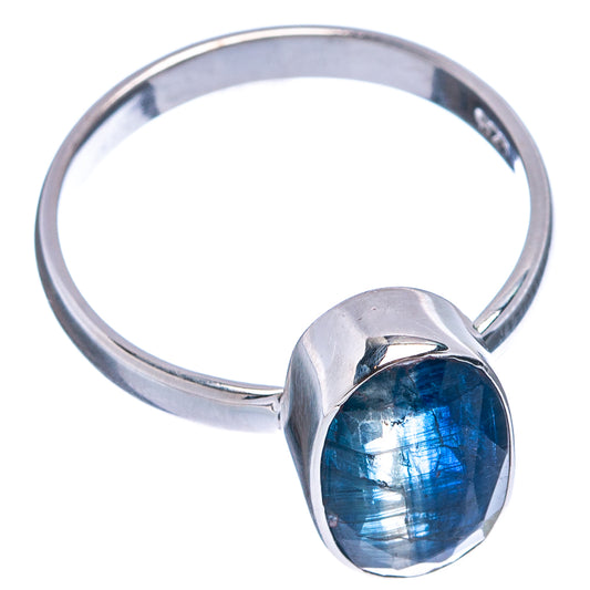 Sterling silver kyanite ring with large oval blue cabochon stone, size 7.75