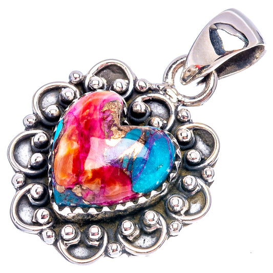 Sterling silver heart pendant with pink and turquoise marbled heart stone setting