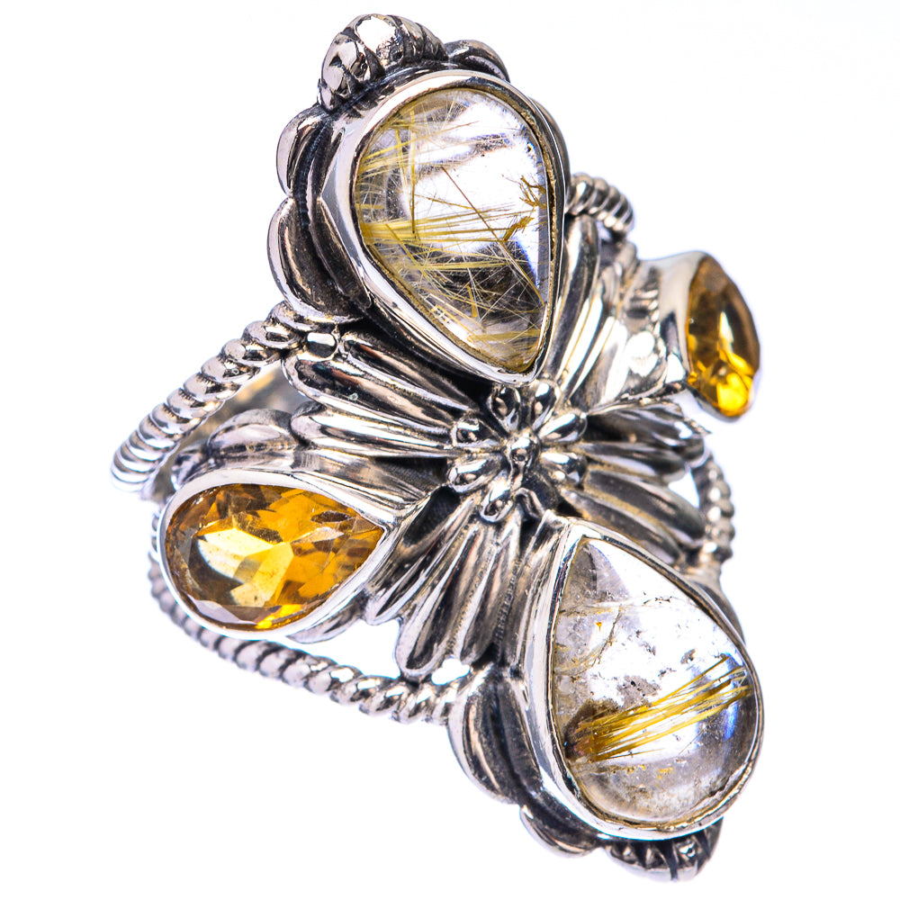 Large Rutilated Quartz, Citrine Ring Size 5.5 (925 Sterling Silver) R141661