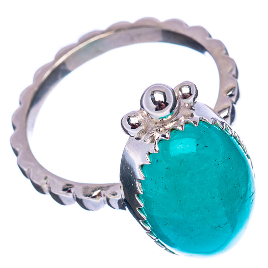 Turquoise oval stone sterling silver ring, size 6.75, scalloped edge and side shank