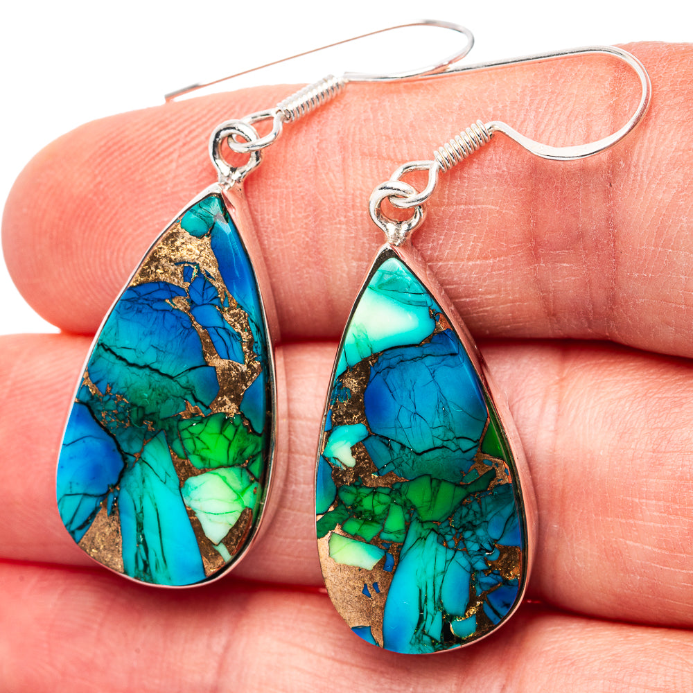 Premium Peacock Dahlia Turquoise Earrings 1 3/4" (.925 Sterling Silver)
