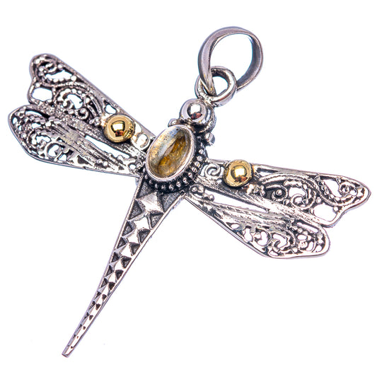 Sterling silver dragonfly pendant on ring bail, showing oval iridescent stone and detail.