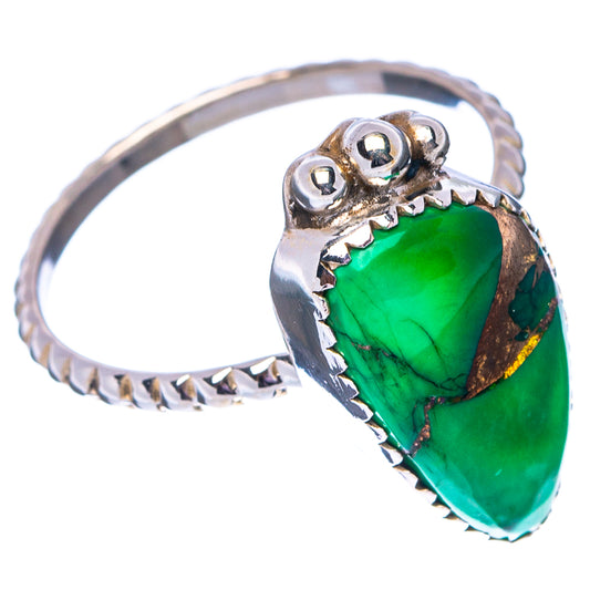 Green turquoise teardrop ring, .925 sterling silver scalloped edge and rope band