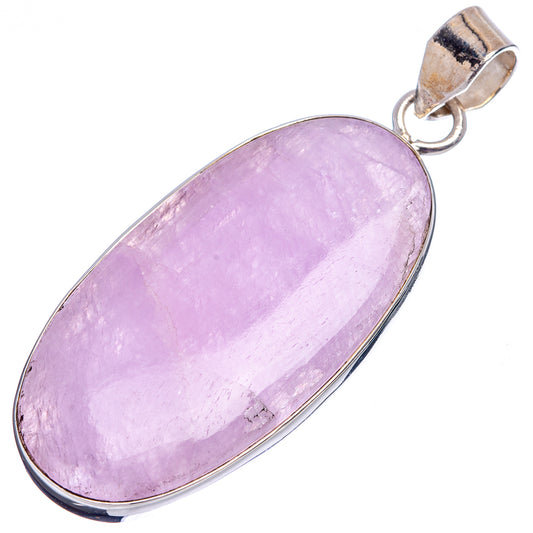 Oval lavender gemstone pendant with silver bezel and loop bail, angled view