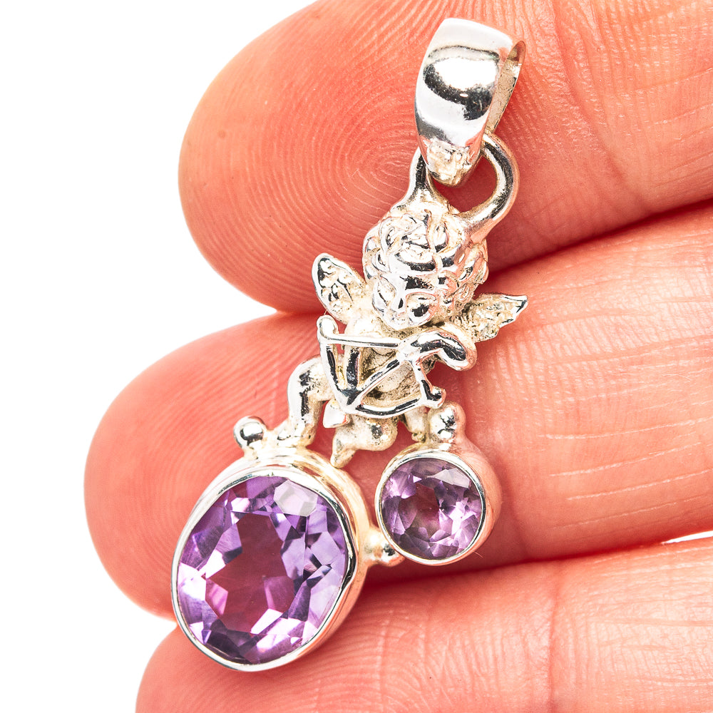 Amethyst Angel Motif Pendant 1 3/8" (.925 Sterling Silver)