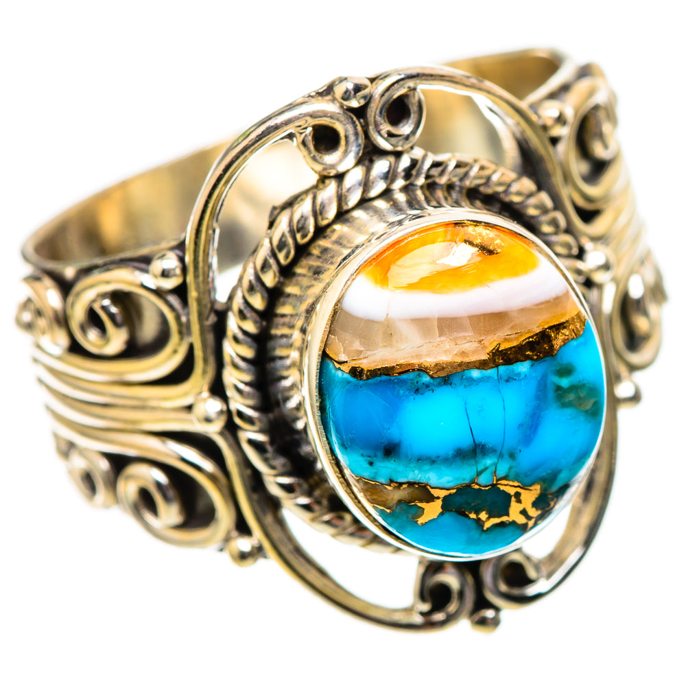 Spiny oyster turquoise ring, size 10, oval cabochon with detailed silver filigree bezel